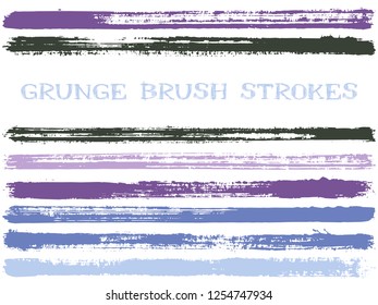 ink brush strokes isolated design elements. Set of paint lines. Advertising stripes, textured paintbrush stroke shapes. Collection of ink brushes, stripes isolated on white, vector paint samples.