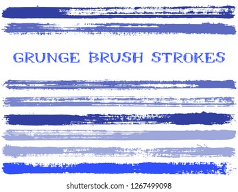 ink brush strokes isolated design elements. Set of paint lines. Abstract stripes, textured paintbrush stroke shapes. Collection of ink brushes, stripes isolated on white, vector paint samples.