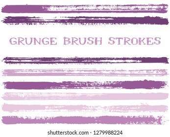 ink brush strokes isolated design elements. Set of paint lines. Vintage stripes, textured paintbrush stroke shapes. Collection of ink brushes, stripes isolated on white, vector paint samples.