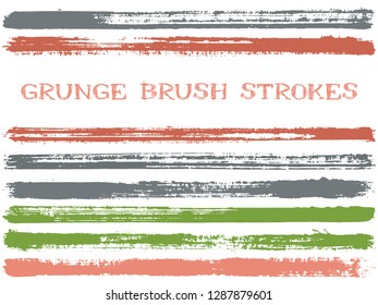 ink brush strokes isolated design elements. Set of paint lines. Creative stripes, textured paintbrush stroke shapes. Collection of ink brushes, stripes isolated on white, vector paint samples.