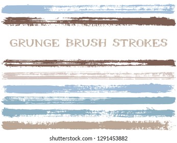 ink brush strokes isolated design elements. Set of paint lines. Dry stripes, textured paintbrush stroke shapes. Collection of ink brushes, stripes isolated on white, vector paint samples.