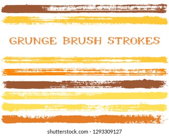 ink brush strokes isolated design elements. Set of paint lines. Abstract stripes, textured paintbrush stroke shapes. Collection of ink brushes, stripes isolated on white, vector paint samples.