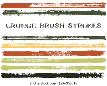 ink brush strokes isolated design elements. Set of paint lines. Artistic stripes, textured paintbrush stroke shapes. Collection of ink brushes, stripes isolated on white, vector paint samples.