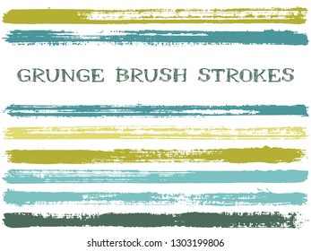ink brush strokes isolated design elements. Set of paint lines. Modern stripes, textured paintbrush stroke shapes. Collection of ink brushes, stripes isolated on white, vector paint samples.