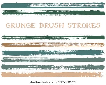 ink brush strokes isolated design elements. Set of paint lines. Creative stripes, textured paintbrush stroke shapes. Collection of ink brushes, stripes isolated on white, vector paint samples.