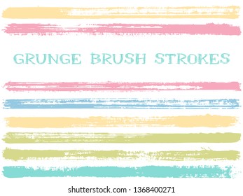 ink brush strokes isolated design elements. Set of paint lines. Dry stripes, textured paintbrush stroke shapes. Collection of ink brushes, stripes isolated on white, vector paint samples.