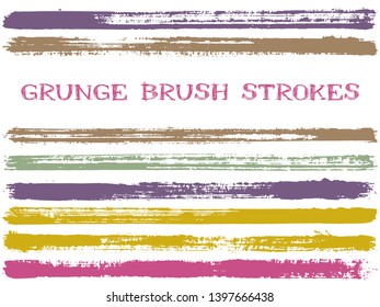 ink brush strokes isolated design elements. Set of paint lines. Advertising stripes, textured paintbrush stroke shapes. Collection of ink brushes, stripes isolated on white, vector paint samples.