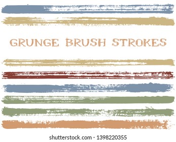 ink brush strokes isolated design elements. Set of paint lines. Artistic stripes, textured paintbrush stroke shapes. Collection of ink brushes, stripes isolated on white, vector paint samples.