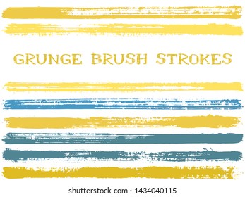 ink brush strokes isolated design elements. Set of paint lines. Modern stripes, textured paintbrush stroke shapes. Collection of ink brushes, stripes isolated on white, vector paint samples.