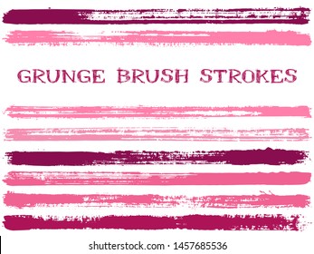 ink brush strokes isolated design elements. Set of paint lines. Urban stripes, textured paintbrush stroke shapes. Collection of ink brushes, stripes isolated on white, vector paint samples.