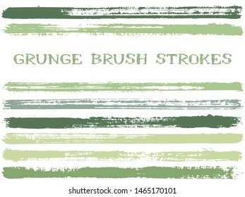 ink brush strokes isolated design elements. Set of paint lines. Dry stripes, textured paintbrush stroke shapes. Collection of ink brushes, stripes isolated on white, vector paint samples.