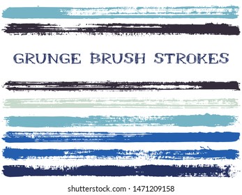 ink brush strokes isolated design elements. Set of paint lines. Cool stripes, textured paintbrush stroke shapes. Collection of ink brushes, stripes isolated on white, vector paint samples.