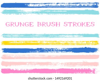 ink brush strokes isolated design elements. Set of paint lines. Cool stripes, textured paintbrush stroke shapes. Collection of ink brushes, stripes isolated on white, vector paint samples.