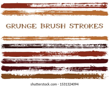 ink brush strokes isolated design elements. Set of paint lines. Abstract stripes, textured paintbrush stroke shapes. Collection of ink brushes, stripes isolated on white, vector paint samples.