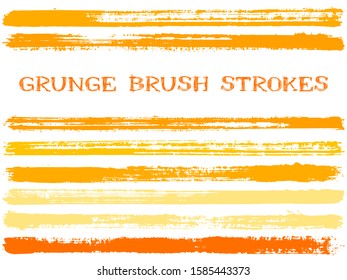 ink brush strokes isolated design elements. Set of paint lines. Retro stripes, textured paintbrush stroke shapes. Collection of ink brushes, stripes isolated on white, vector paint samples.