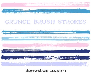ink brush strokes isolated design elements. Set of paint lines. Advertising stripes, textured paintbrush stroke shapes. Collection of ink brushes, stripes isolated on white, vector paint samples.