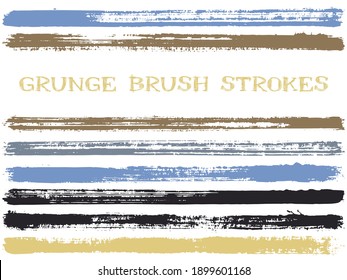 pincel de tinta acaricia elementos de diseño aislados. Conjunto de líneas de pintura. Estripas artísticas, textura de pincel, formas de trazo. Colección de pinceles de tinta, rayas aisladas en blanco, muestras de pintura vectorial.