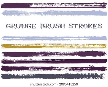 pincel de tinta acaricia elementos de diseño aislados. Conjunto de líneas de pintura. Estripas artísticas, textura de pincel, formas de trazo. Colección de pinceles de tinta, rayas aisladas en blanco, muestras de pintura vectorial.