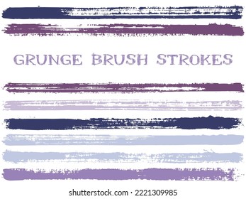 ink brush strokes isolated design elements. Set of paint lines. Artistic stripes, textured paintbrush stroke shapes. Collection of ink brushes, stripes isolated on white, vector paint samples.