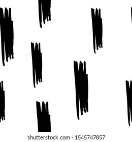 Ink brush strokes and lines. Grunge doodle brushes on white background. Abstract seamless vector pattern.