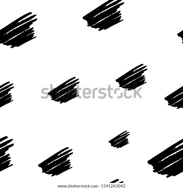 Ink brush strokes and\
lines. Grunge doodle brushes on white backdraund. Abstract seamless\
vector pattern.
