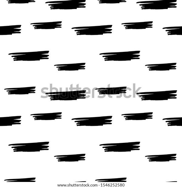 Ink brush strokes and\
lines. Grunge doodle brushes on white background. Abstract seamless\
vector pattern.