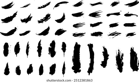 ink brush strokes set. Brushes, lines, grungy. Dirty artistic design elements, frames. brush stains and strokes on the transparent background.	