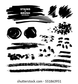 Ink brush strokes set isolated on white background. Grunge Paint strips. Vector illustration.