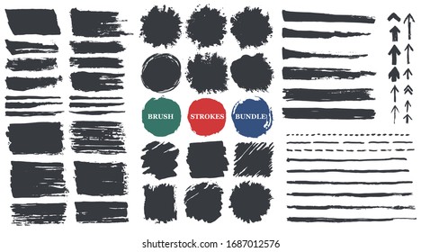 Ink brush strokes, Set of paint spots. hand made design. vector