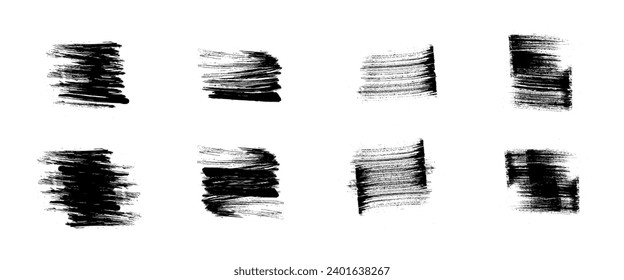 Trazos de pincel de tinta y plantilla de pincel con salpicaduras de color. Colección vectorial de trazos de pincel de tinta negra. Elementos de diseño artístico sucio eps 10
