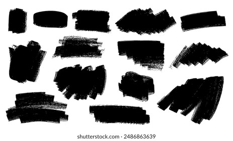 Ink and brush textured grunge stains set, vector illustration