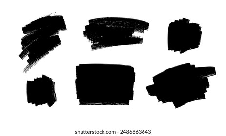 Ink and brush textured grunge stains set, vector illustration