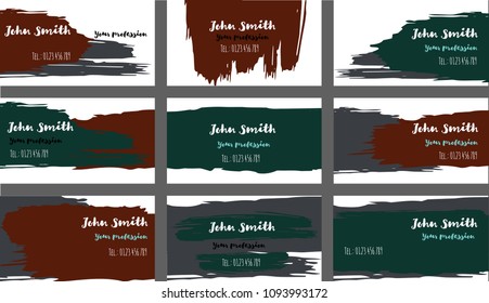 Ink Brushed Business Cards, Banners Vector Set. Funky Painted Horizontal Ads Background. Creative Hipster Business Cards, Banners Collection. Cute Funny Paintbrush Futuristic Corporate Identity.