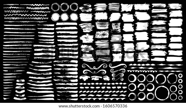 Ink\
brushes , dividers, circles and ornaments. Hand painted with ink\
brush in grungy chalkboard style. Vector\
illustration