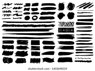 Ink Brushes strokes vector set collection background.