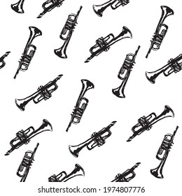 Ink brushstroke trumpet vector seamless pattern for textile design and wrapping paper