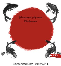 Ink carp illustration in traditional style. Vector image.