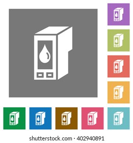 Ink cartridge flat icon set on color square background.