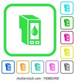Ink cartridge vivid colored flat icons in curved borders on white background