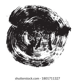 Círculo de tinta. Cepillo. Mano hecha a mano. Elemento de diseño abstracto. Textura de angustia. Ilustración vectorial. 