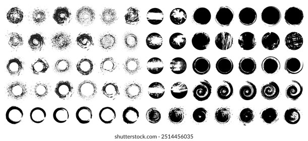 Ink circle collection. Set of black paintbrush circle design elements. Grunge circle collection