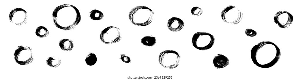 Marco de círculo de tinta con textura de grosor áspero, trazos de pincel. Línea y forma elementos en negro para obtener profundidad. Ilustración vectorial plana aislada en fondo blanco.