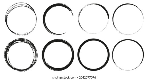Symbol des Tintenkreises. Schwarzer einfacher Rundrahmen. Freehand-Bild. Abstrakte Textur. Vektorgrafik. Stockbild. 