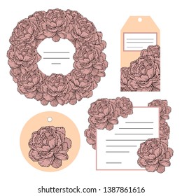  ink colorful peonies frames tag