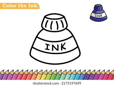 Ink coloring page. isolated coloring book. color pages for kids. Ink bottle isolated.