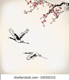 ink crane and winter sweet