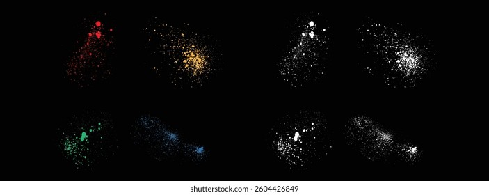 Ink creative paint ink blue, green, red blood, orange and white color splatter vector background set