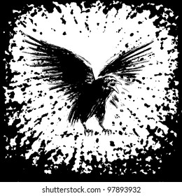 Ink crow. Vector illustration with the black ink effect.