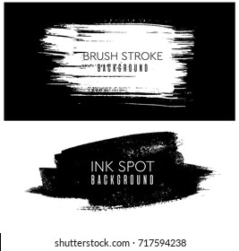 Ink design elements. brush strokes, spots. Black artistic design elements, place for text or information.