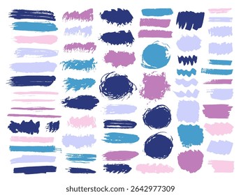 Grupo mega de tintas sujas. Formas envelhecidas com manchas de tinta à mão livre. Conjunto de carimbos de rótulos da Web do pincel de borrar. Design de manchas acrílicas Daub.